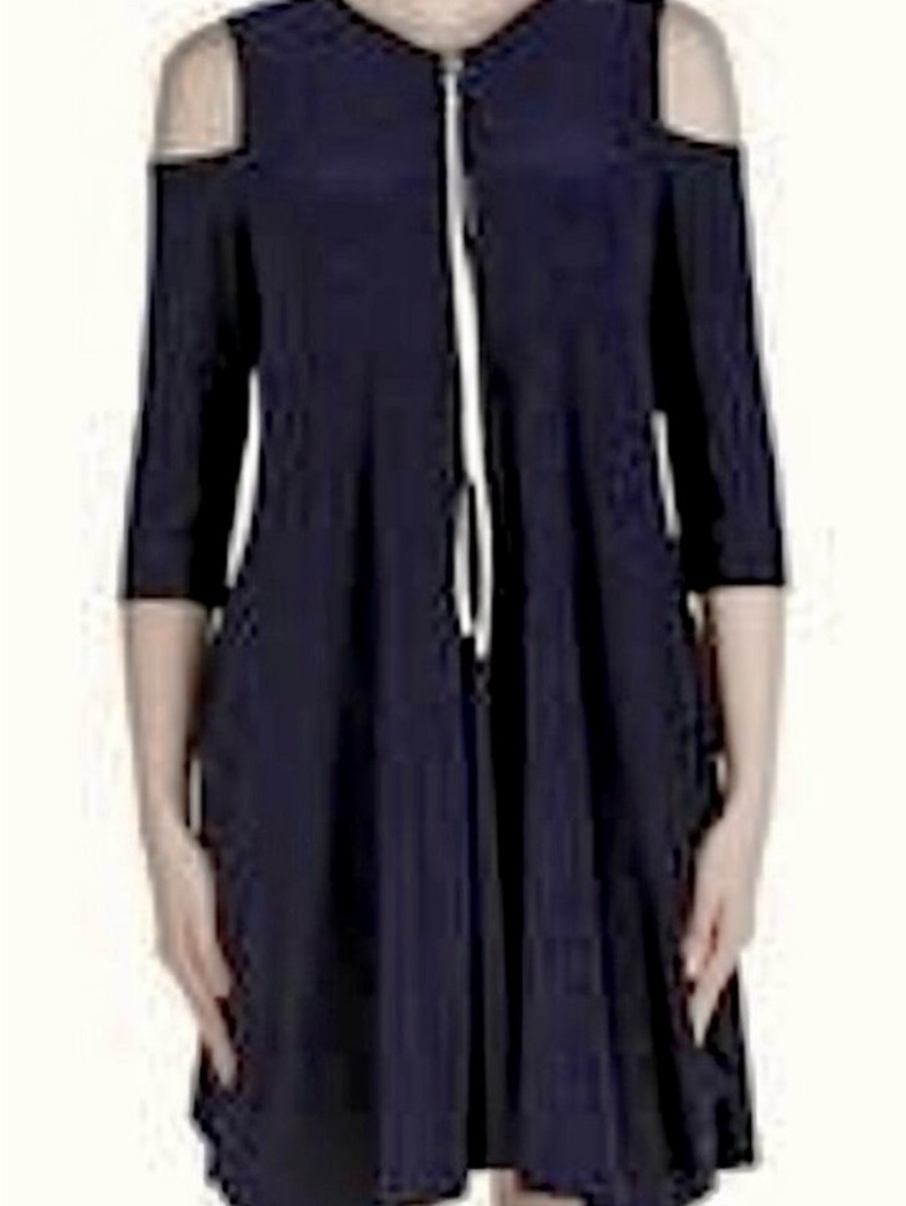 Joseph Ribkoff Navy Cold-Shoulder Dress with Front Tassel Tie